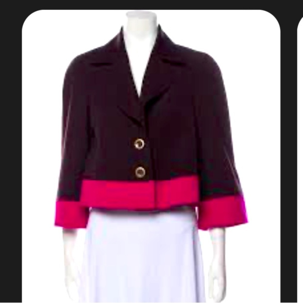 Escada y2k jacket vintage cropped brown pink color block designer luxury spring